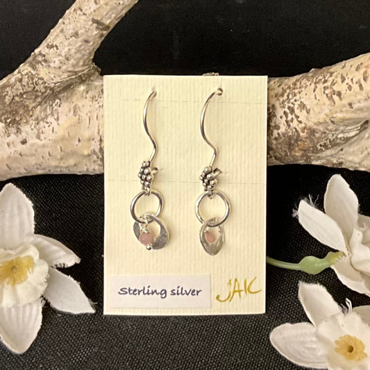 Sterling Silver Hammered Loop with rose Quartz Beads Earring #316