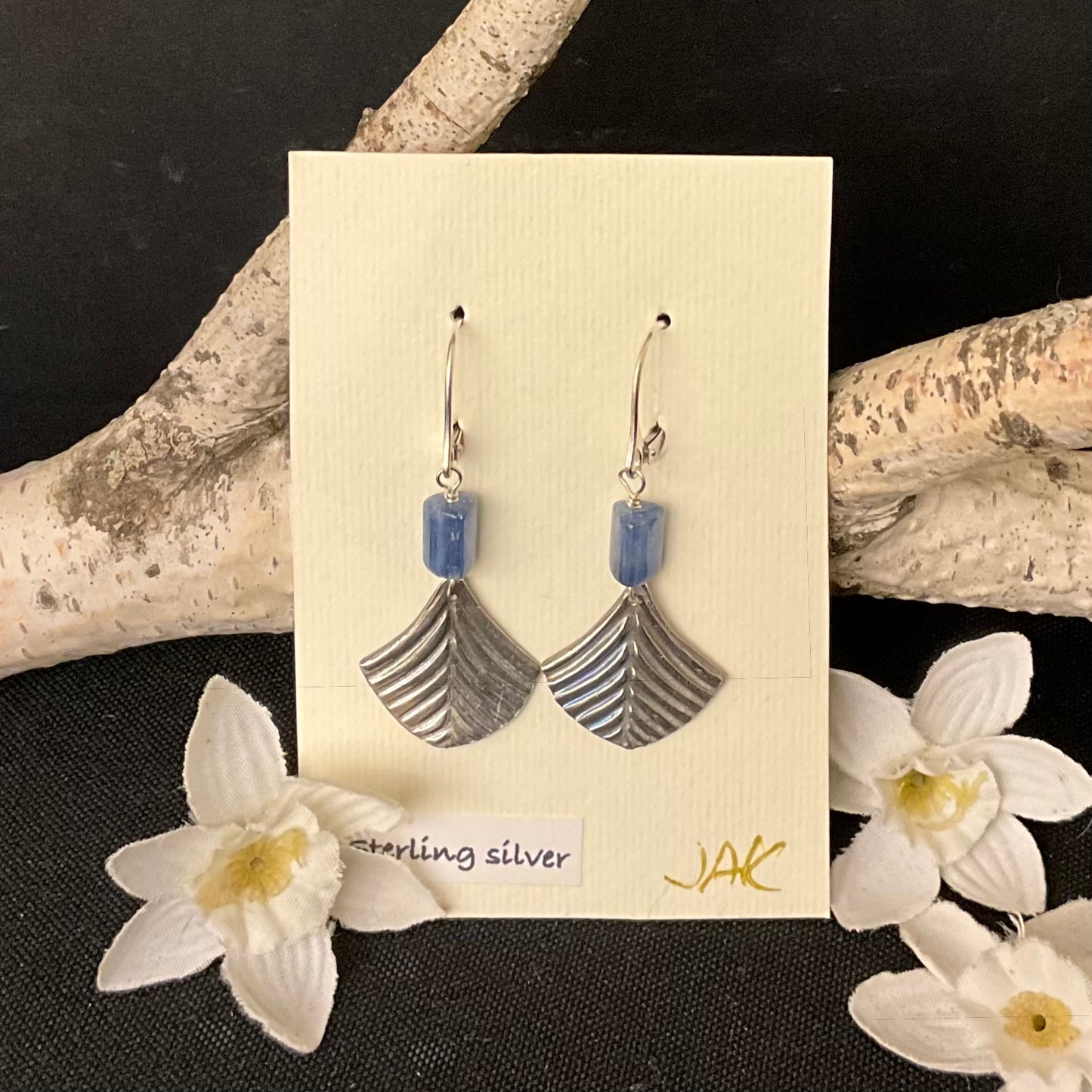 Sterling Silver Chevron with Kyanite Beads Earring #315