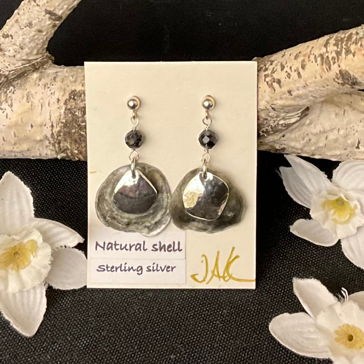 Natural Shell and Sterling with Spinell Bead Earrings #298