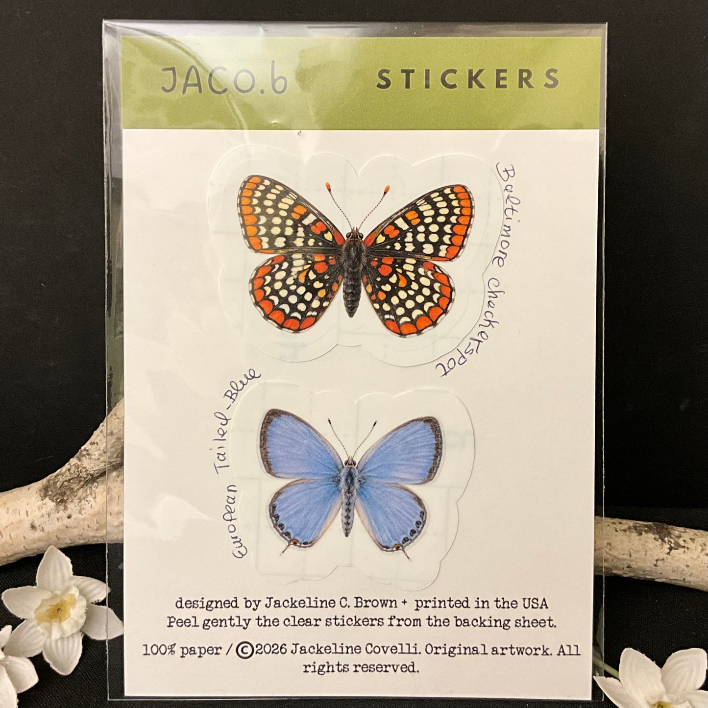 Baltimore Checkerspot and Eastern Tailed-Blue Butterfly Sticker Card