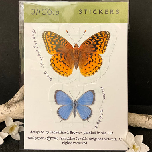 Great Spangled Fritillary and Eastern Tailed-Blue Butterfly Sticker Card