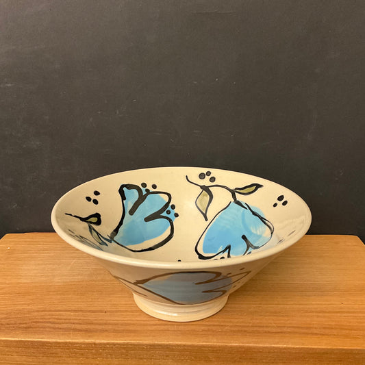 Bowl with Whimsical Aqua Blue Flowers