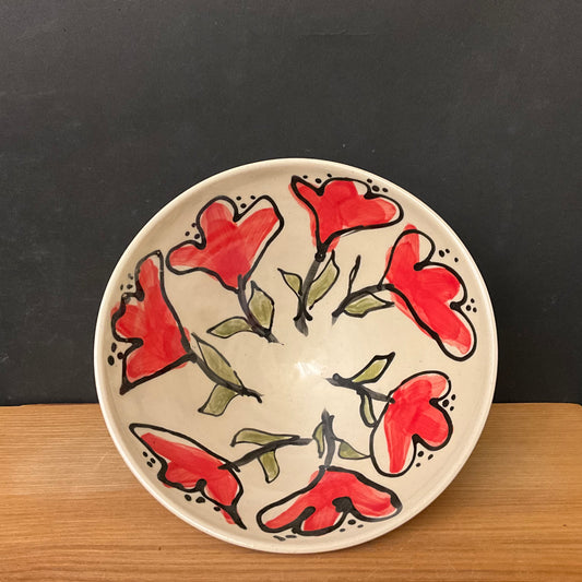 Bowl with Whimsical Red Flowers