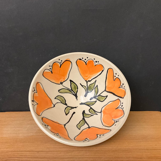 Bowl with Whimsical Orange Flowers