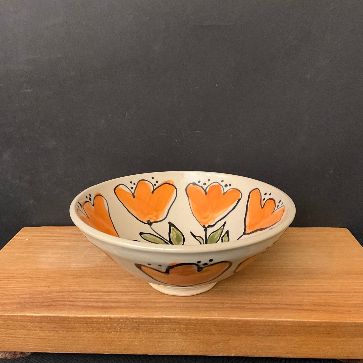 Bowl with Whimsical Orange Flowers