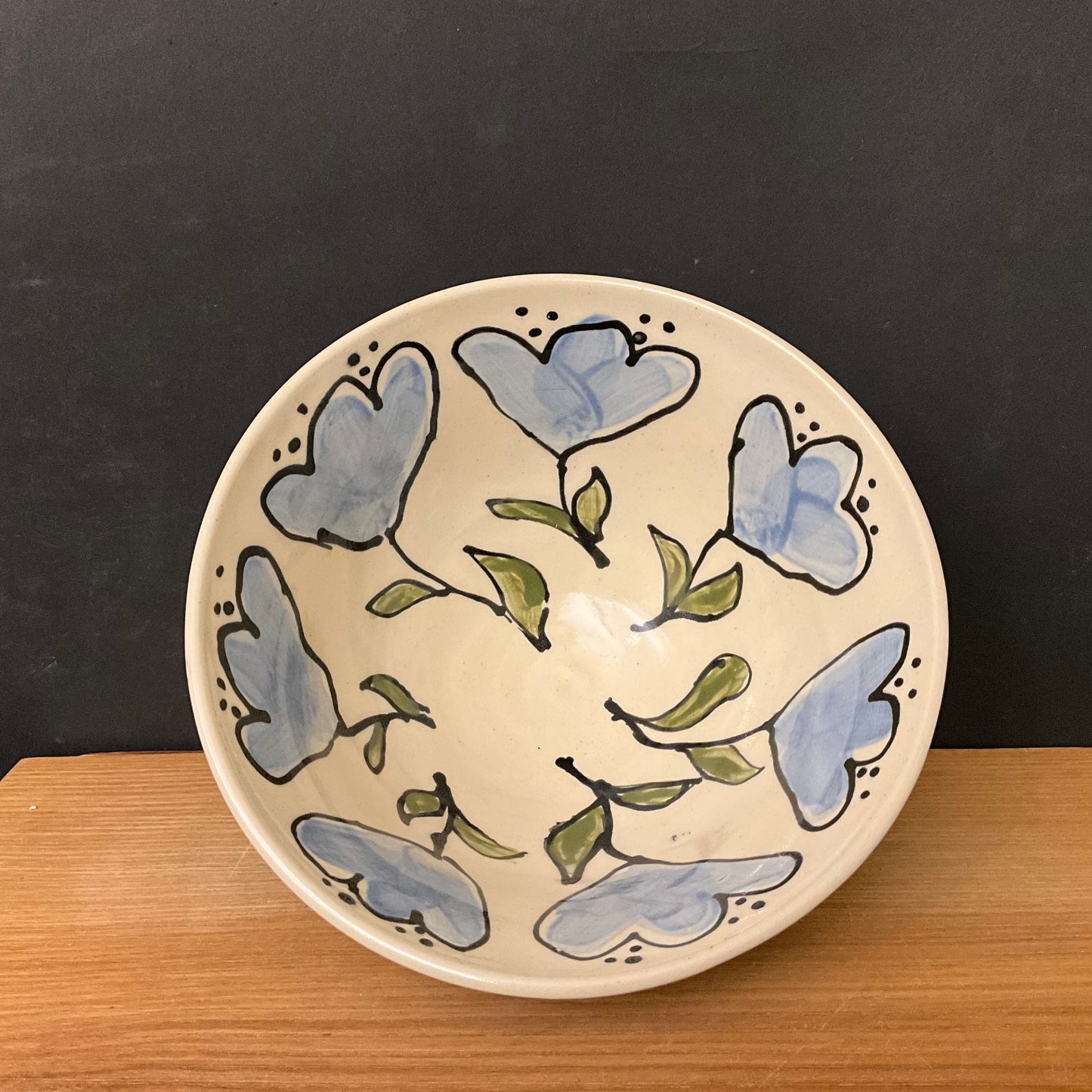 Bowl with Whimsical Pale Blue Flowers