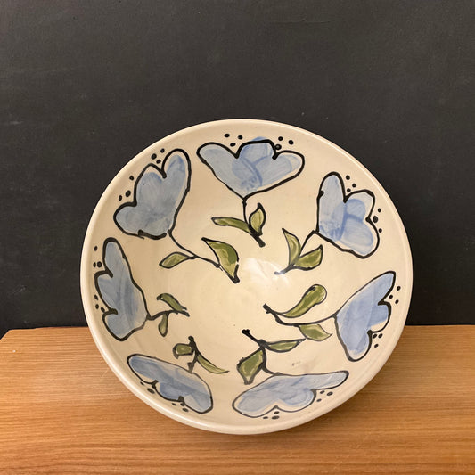 Bowl with Whimsical Pale Blue Flowers