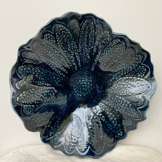 Large Embossed “Sunflower” Bowl in Midnight Blue