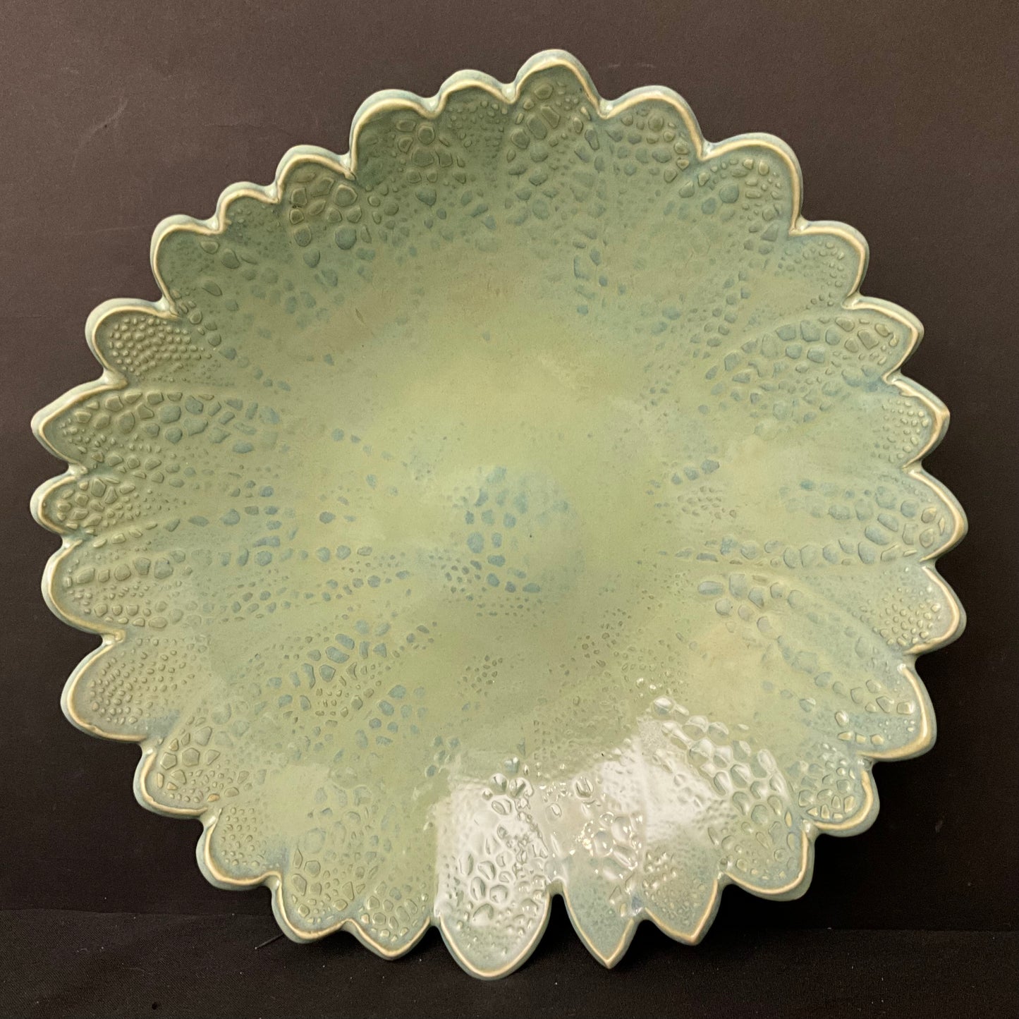Large Embossed Flower Shaped Bowl in Celadon