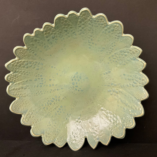 Large Embossed Flower Shaped Bowl in Celadon