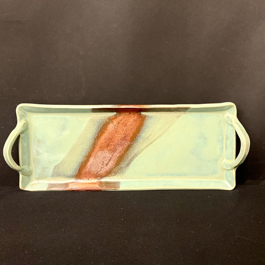 Handled Tray in Celadon with Copper Glaze