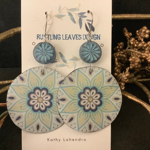 Large Disc Earrings “Tile” Design in Pale Colors