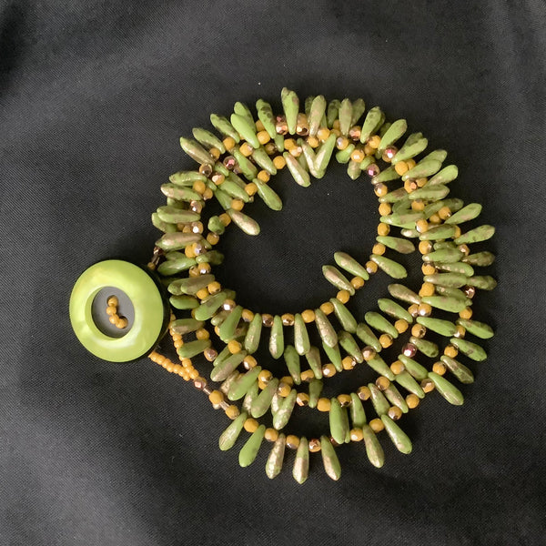 Wrap Bracelet in avocado green gold dust beads