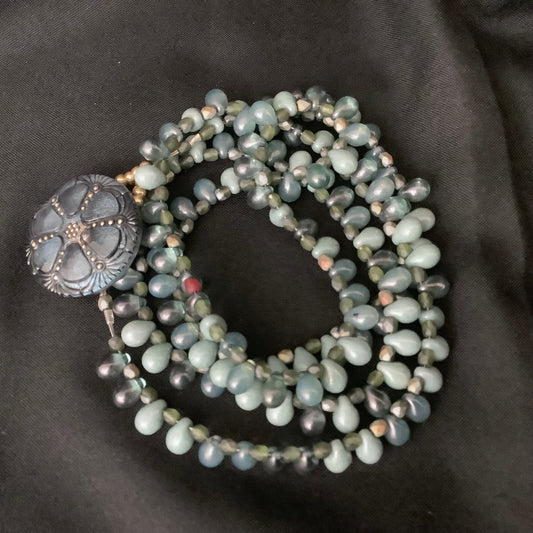 Wrap Bracelet in denim & sky blue teardrops