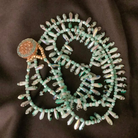 Wrap Bracelet in speckled seafoam drop beads