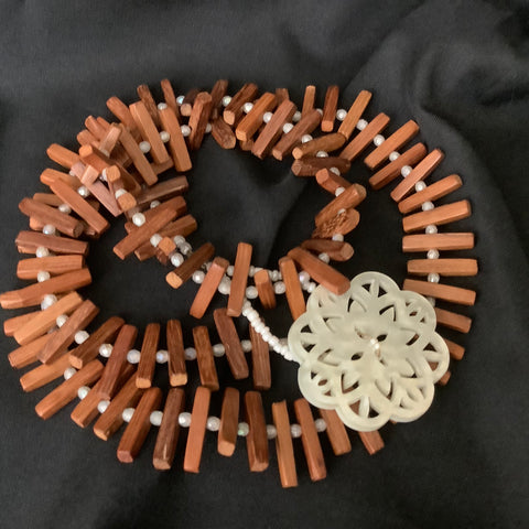 Wrap Bracelet in wood & white beads
