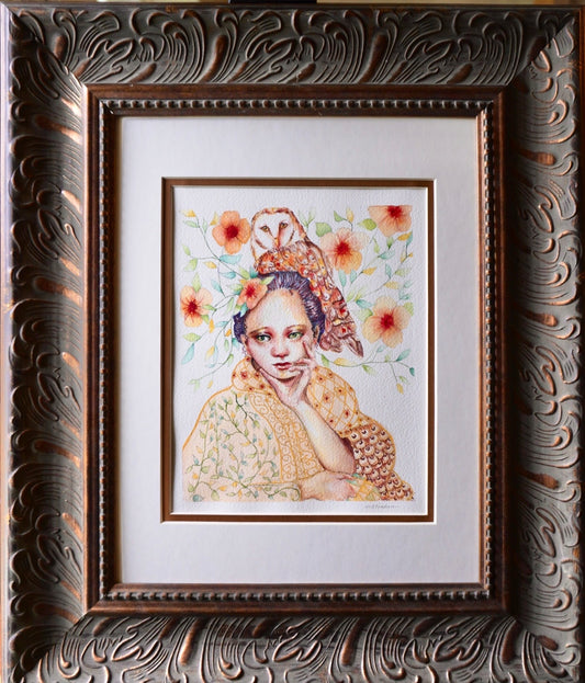 “Owl Spirit” Original Watercolor Framed Art