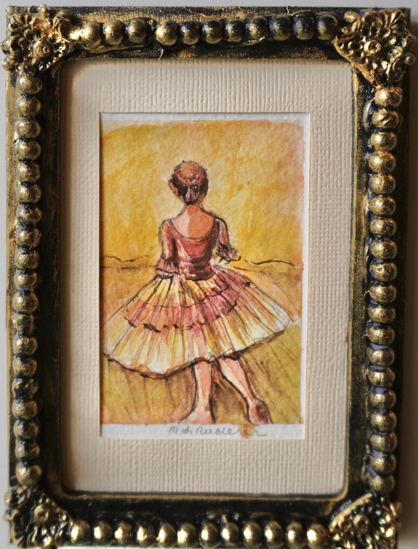 “Ballerina in Gold” Original Framed Watercolor