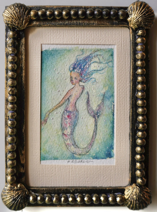 “Mermaid in Green” Original Framed Watercolor
