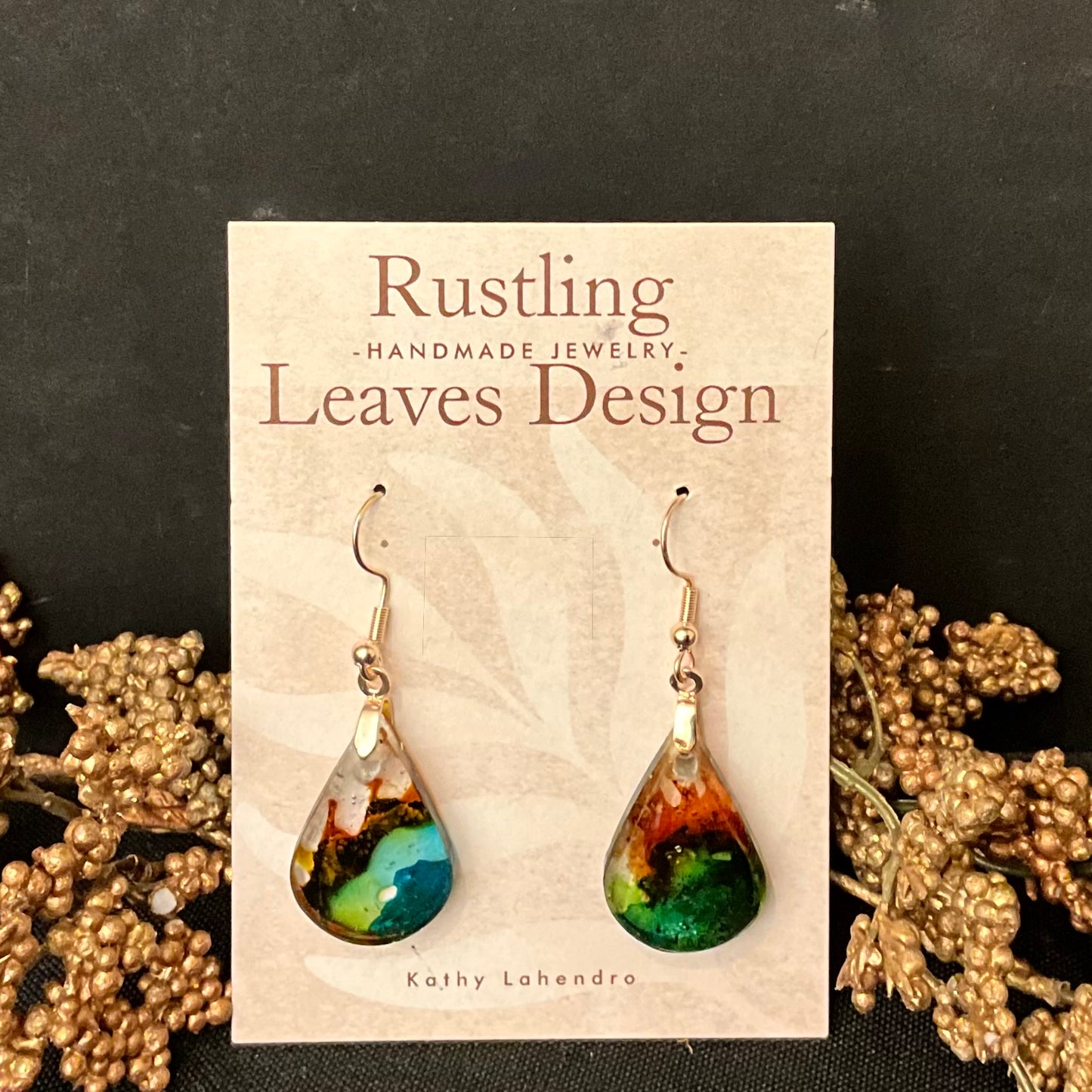 Teardrop Brown and Green Earrings