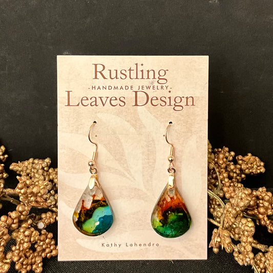 Teardrop Brown and Green Earrings
