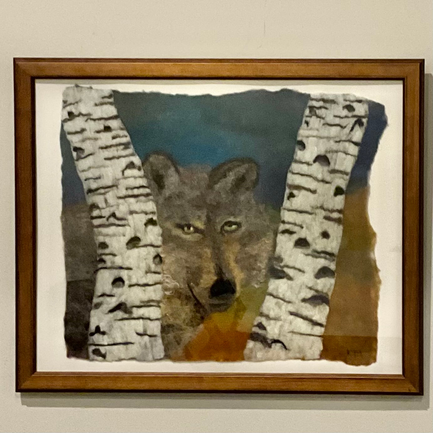 Wolf Watching  14x17" framed felt picture