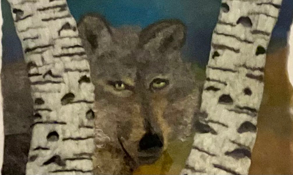 Wolf Watching  14x17" framed felt picture