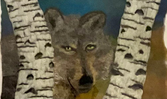 Wolf Watching  14x17" framed felt picture