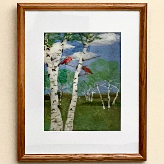 Twin Birches 11x14" framed felt picture