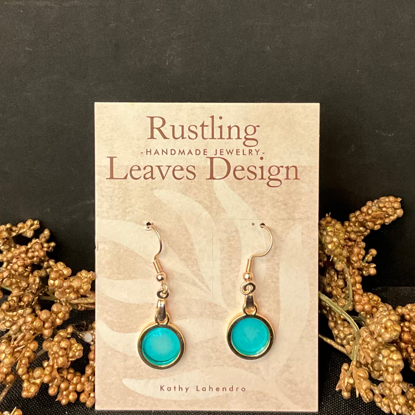 Round Teal Resin Earrings