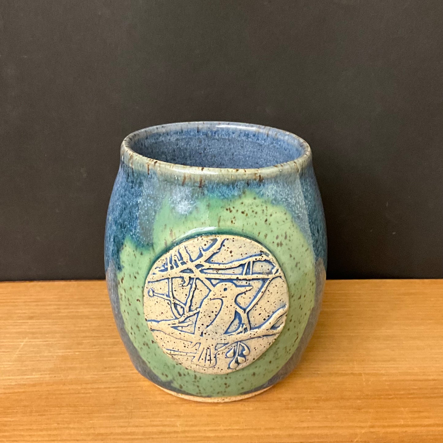 Utility Vase with Bird Stamp Blue and Green