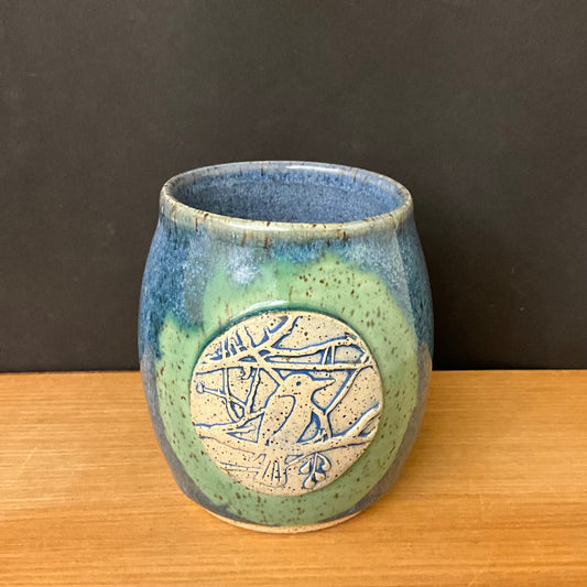 Utility Vase with Bird Stamp Blue and Green