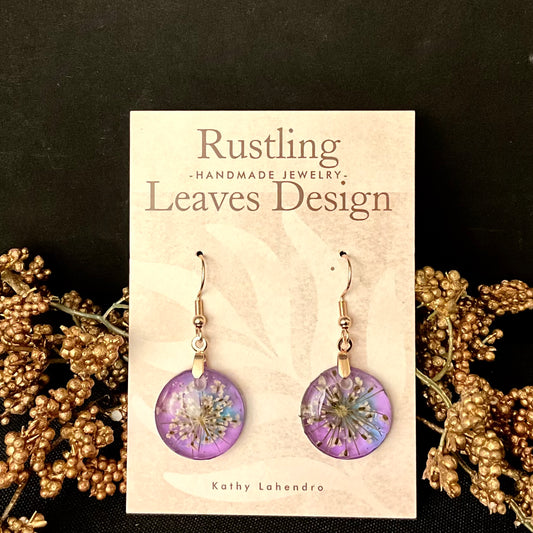 Purple Resin Floral Disc Earrings