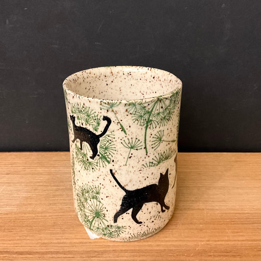 Tumbler - Green Botanical Design with Black Cats