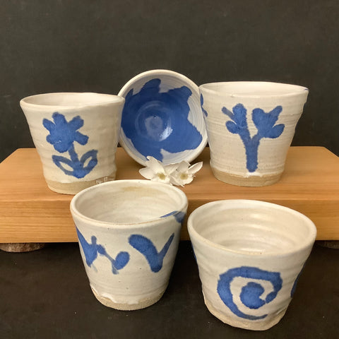 White Teacups w Blue Designs