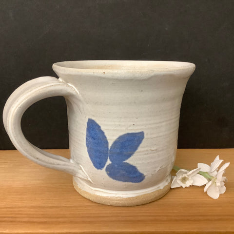 White Mug w Blue Leaf Design