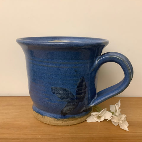 Bright Blue Mug w Leaf Design