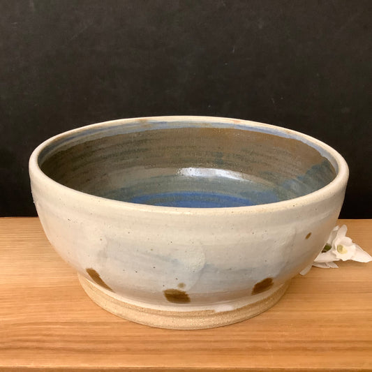 Cream Bowl w Blue/Brown Interior & Brown Strokes