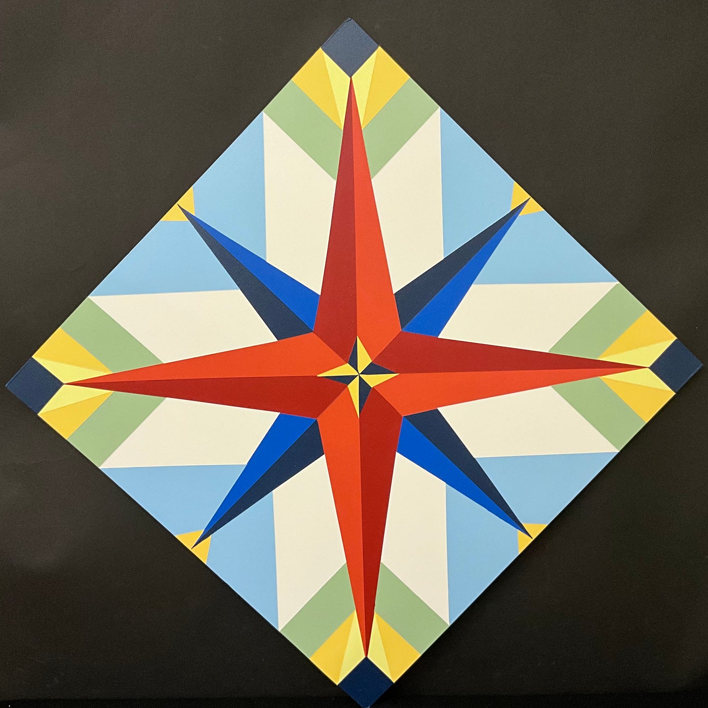 Barn Quilt Compass Pattern in Multi-colors 2’ x 2’