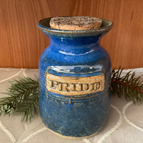 Blue Jar with cork top Pride