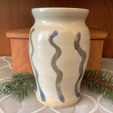 Cream Vase Blue Squiggles