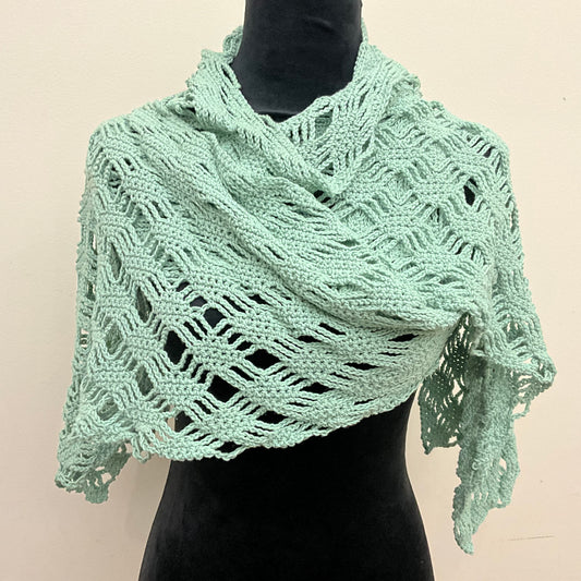 “Quince Sparrow” Shawl in Pale Gray Green