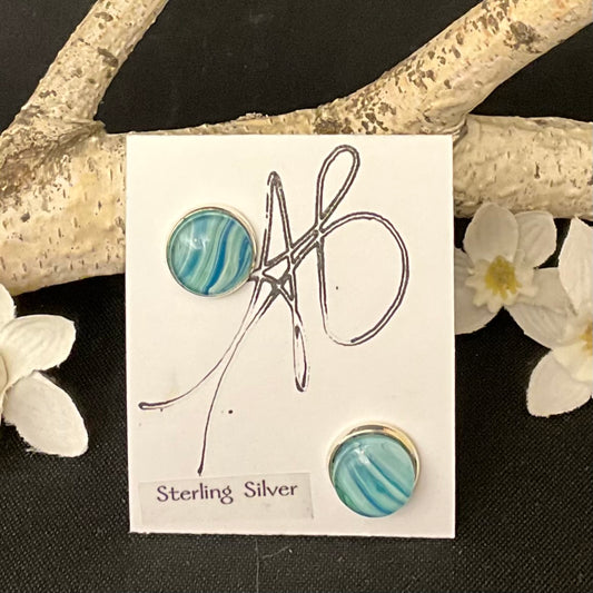 Silver Post Earrings in Blue and Turquoise