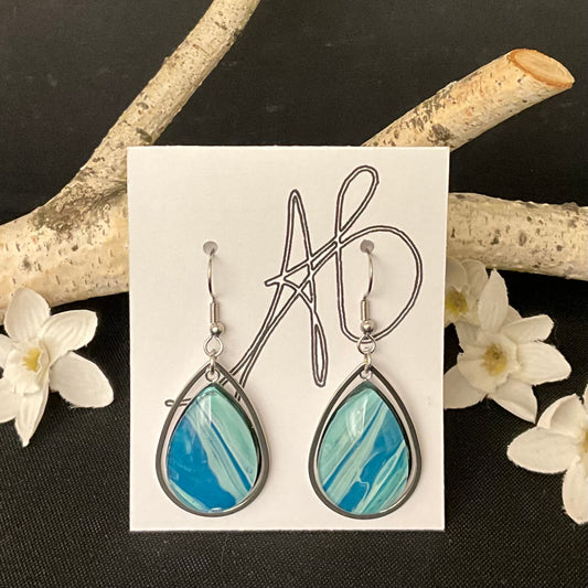 Large Silver Teardrop Earrings in Blue and Turquoise