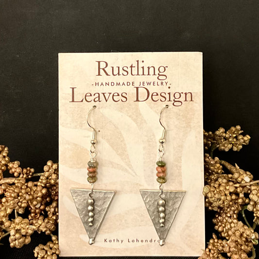 Triangle with 4 Bead Pewter Earrings