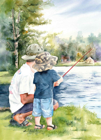 Red Fishing Pole Print Matted