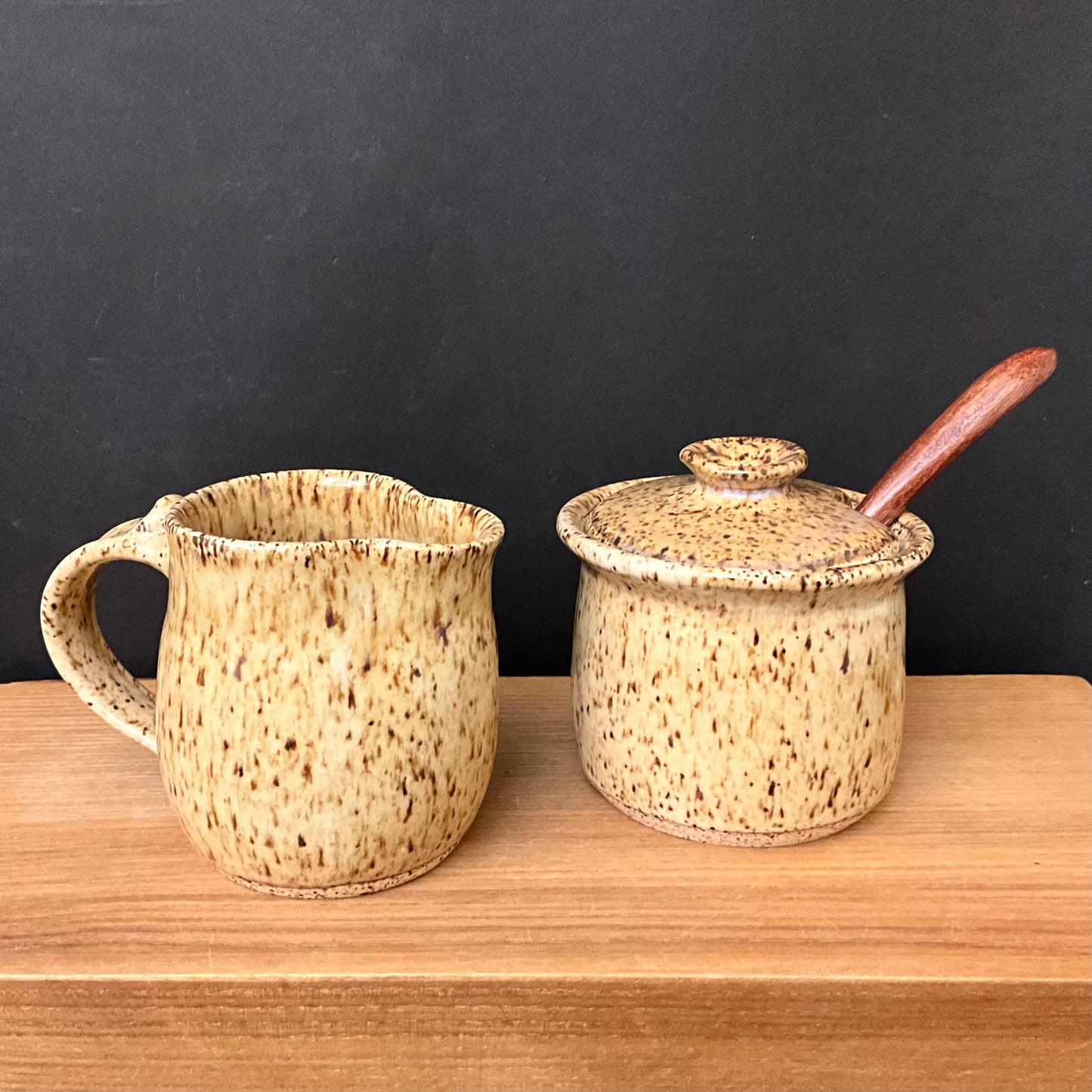 Sugar and Creamer Set Gold with Brown Specs