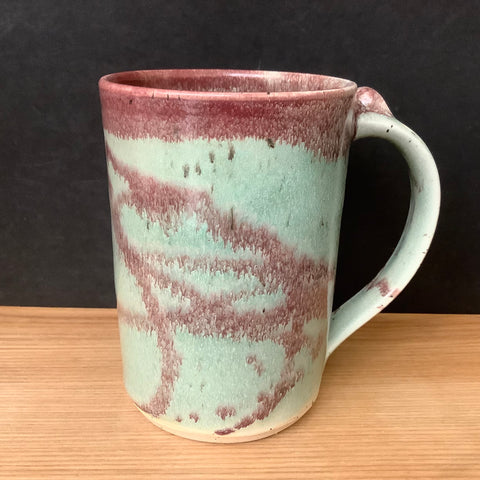 Tall Mug Celadon w Rusty Red Splashes