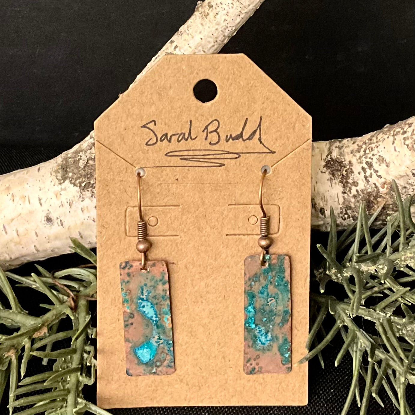 Patina Copper Rectangle Earrings