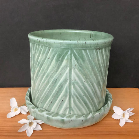 Planter Pale Green w Incised Pattern